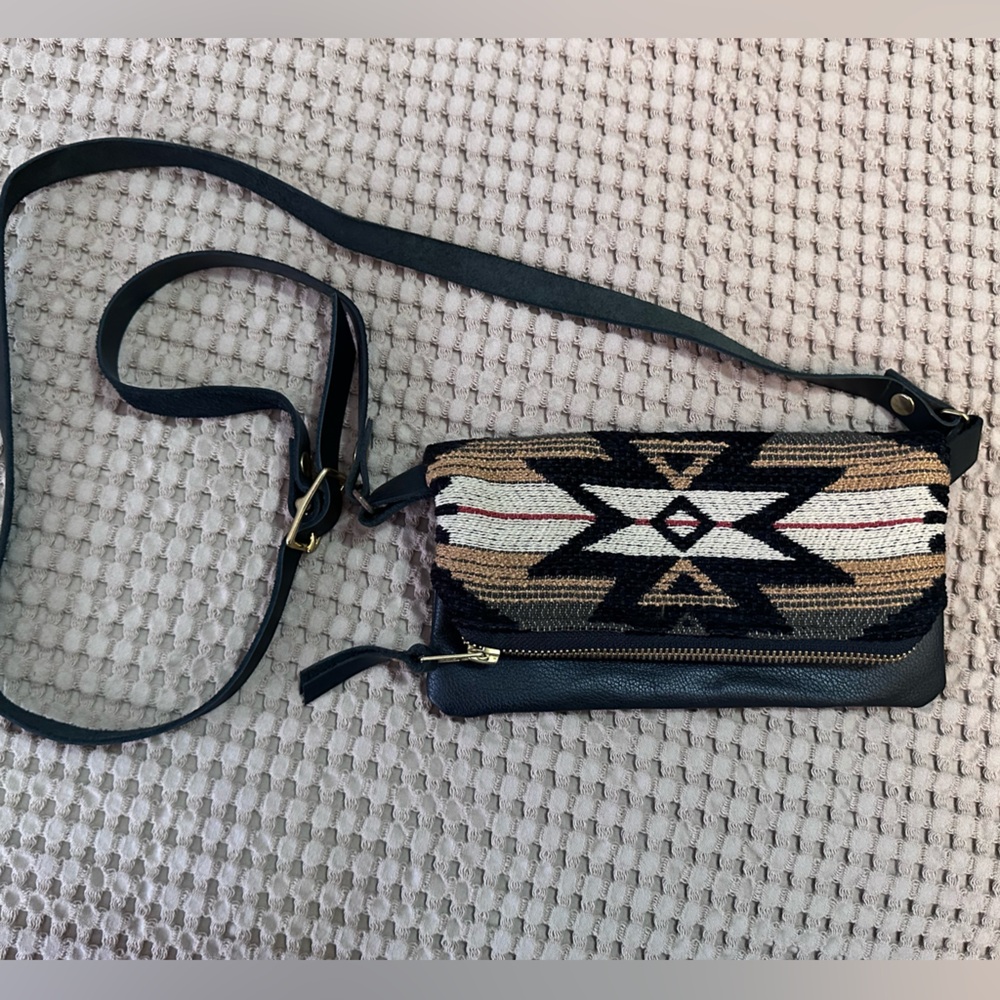 Grace Designs Canada Belinda Mini Crossbody Bag Black Leather/ Pendleton Boho